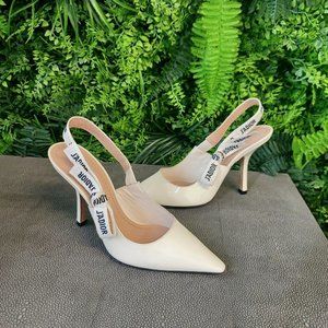Christian Dior J’aDior Sling Back Ballerina Size 38 Pearl White Patent Heels